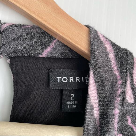 Torrid Dark Grey & Pink Zebra Hacci Mock Neck Trapeze Dress size 2 (2X- 18/20) - Picture 6 of 11